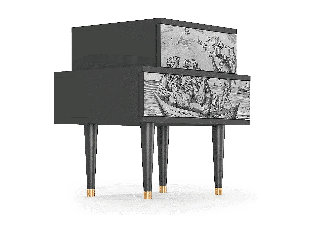 Moderner Nachttisch in Blau und Anthrazit, kompakt