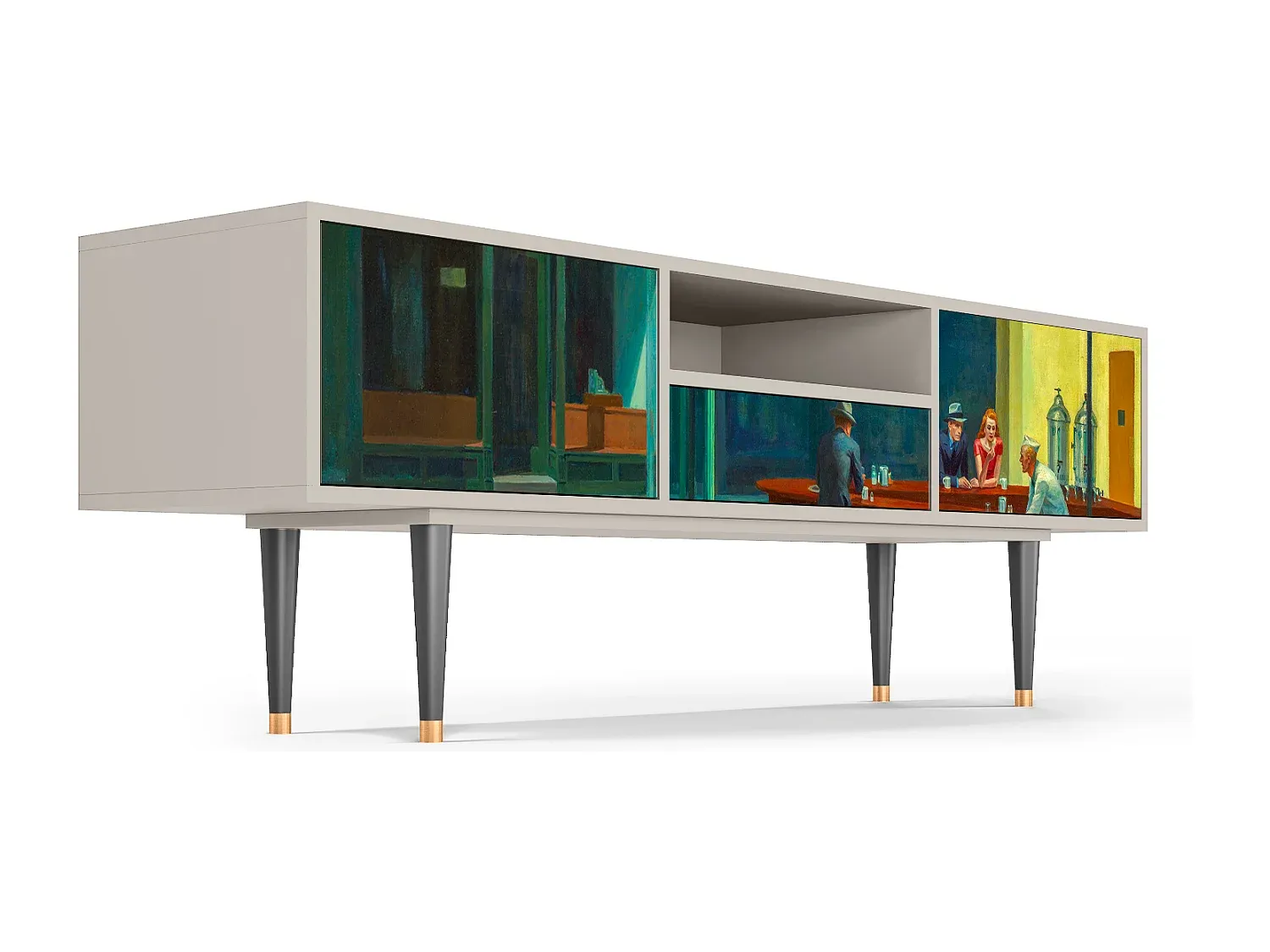 Moderner TV-Schrank mit Hopper-Motiv, Sandfarbe