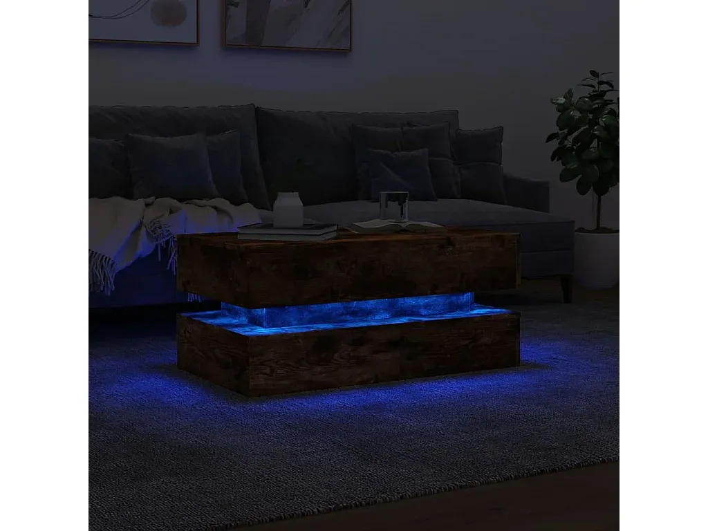 Moderner Couchtisch mit LED-Leuchten aus Eichenholz 90x50x40 cm