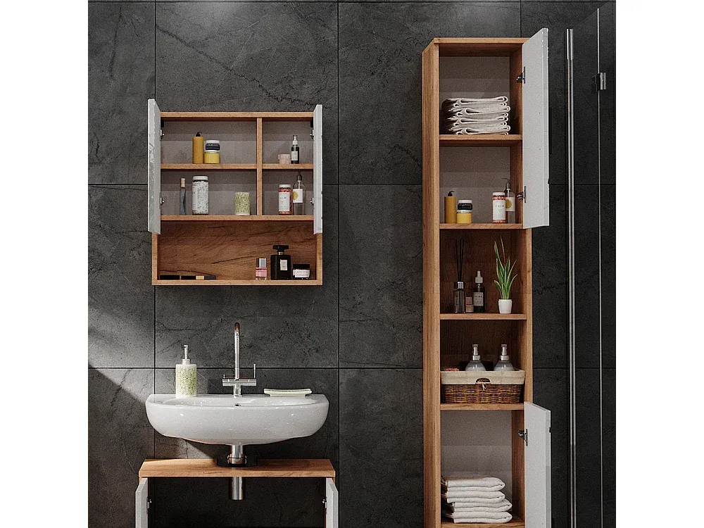 Hochschrank Badezimmer Weiß Hochglanz Eiche