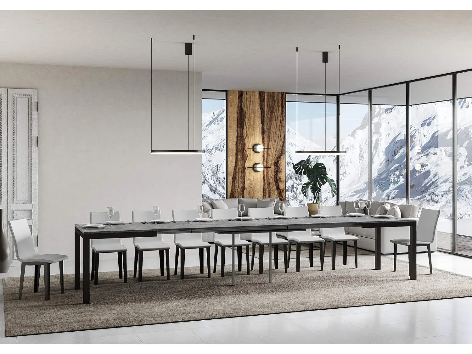 Moderner Ausziehtisch Zementoptik mit Eisenrahmen