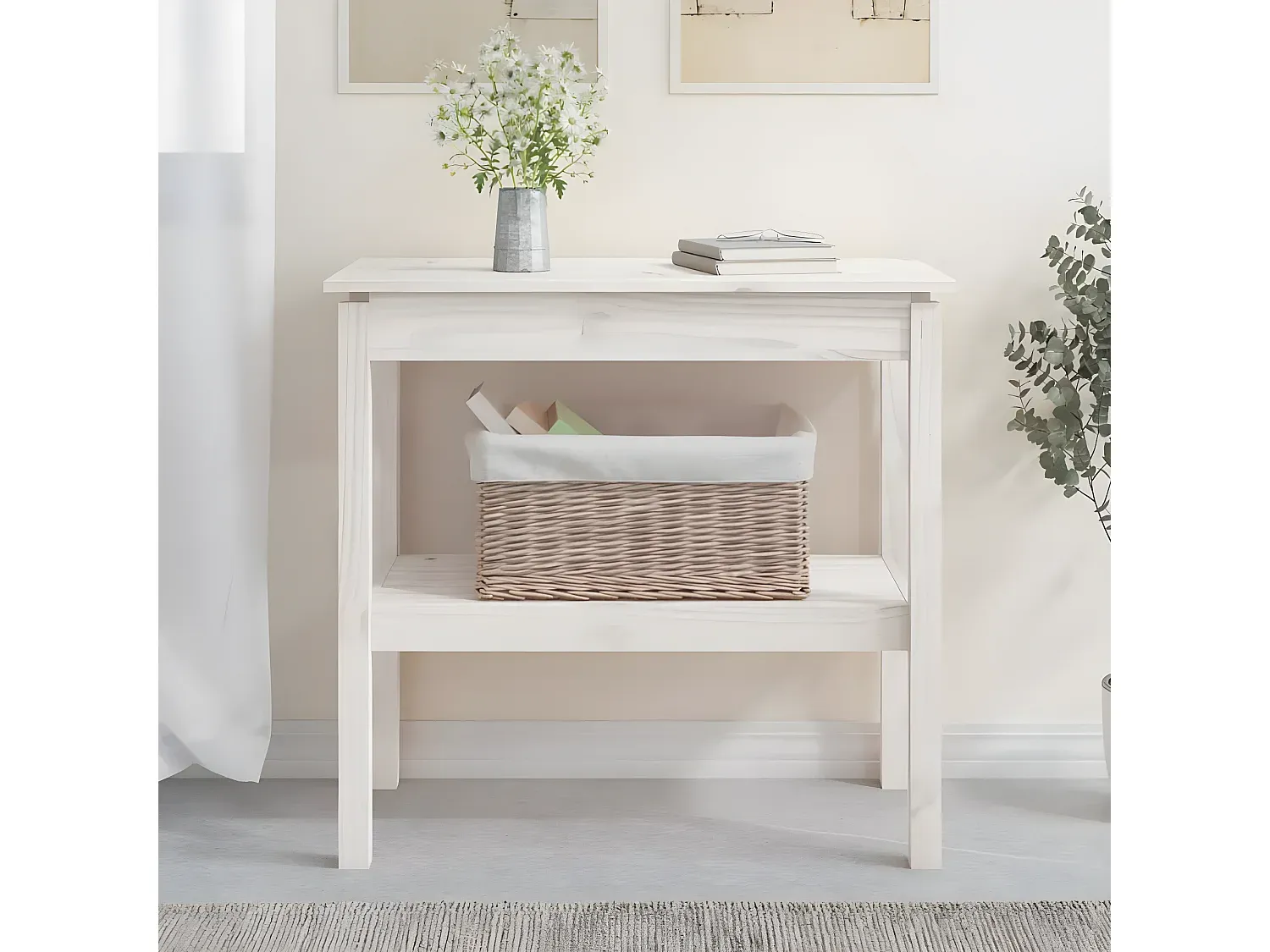 Eleganter Konsolentisch aus Kiefernholz, Weiß, 80x40x75 cm