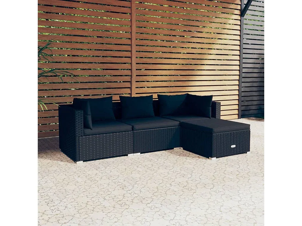 Moderne Garten-Lounge-Set mit Kissen, Poly Rattan, Schwarz