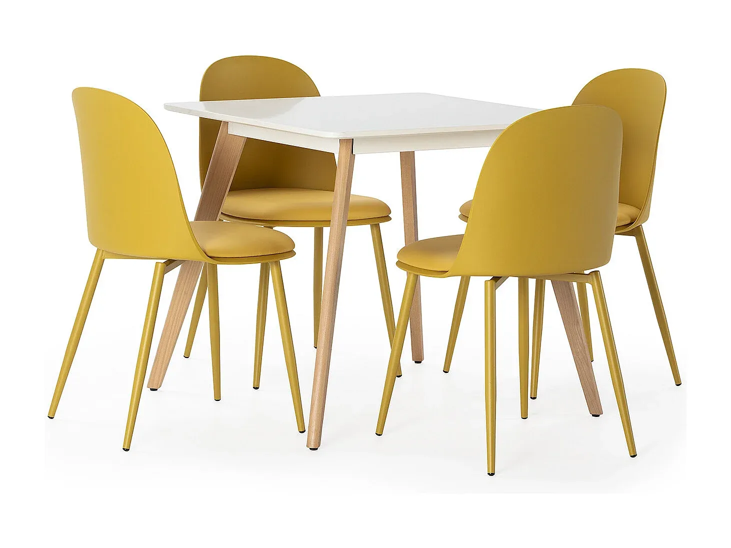 Kompakter Esstisch mit 4 Stühlen in Senffarbe