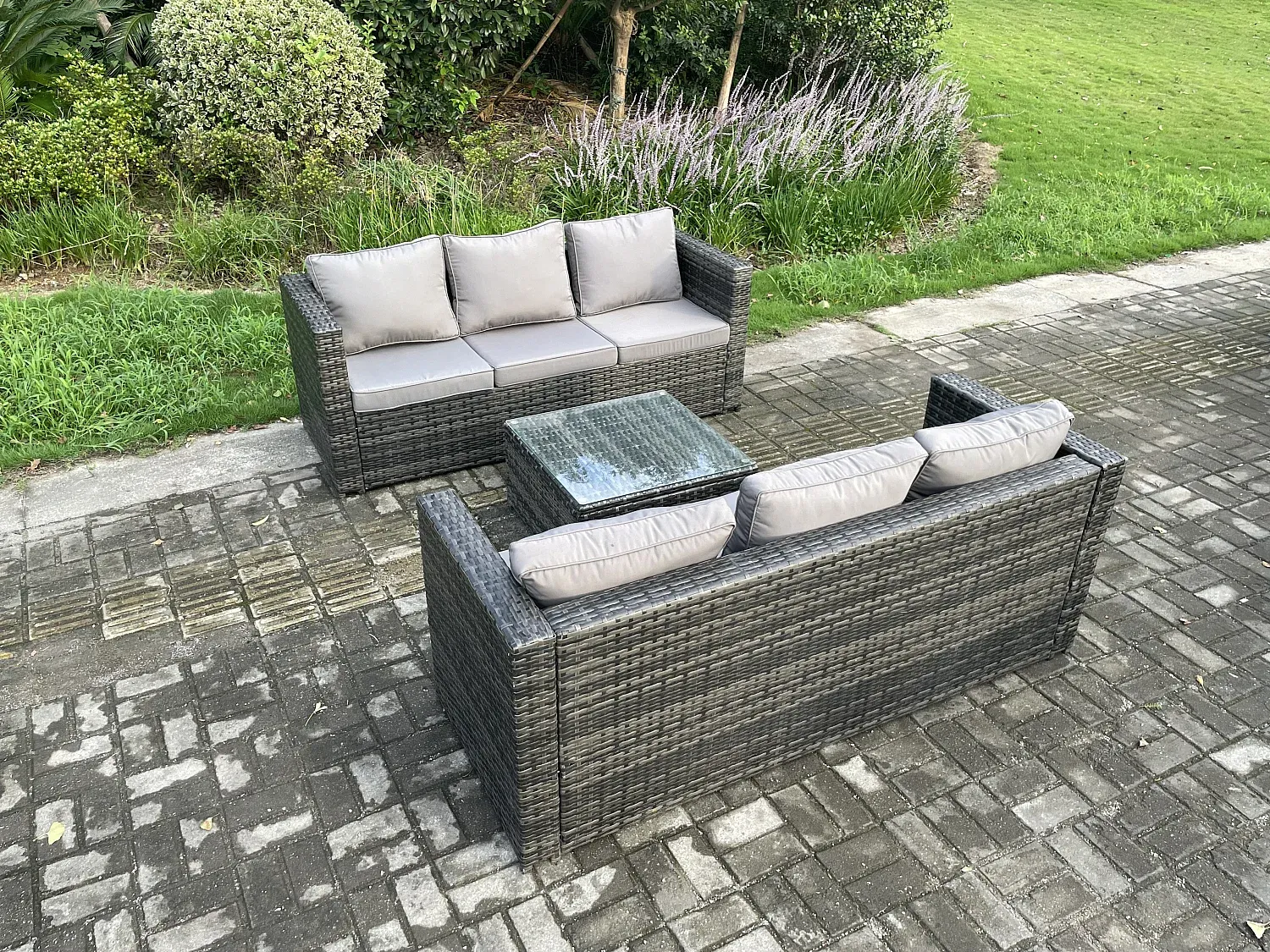 Gartenmöbelset aus Polyrattan für 6 Personen mit Tisch Dunkelgrau