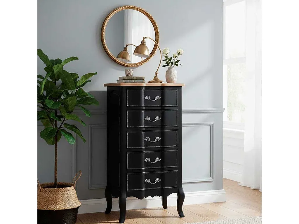 Holzkommode mit 5 Schubladen, Schwarz