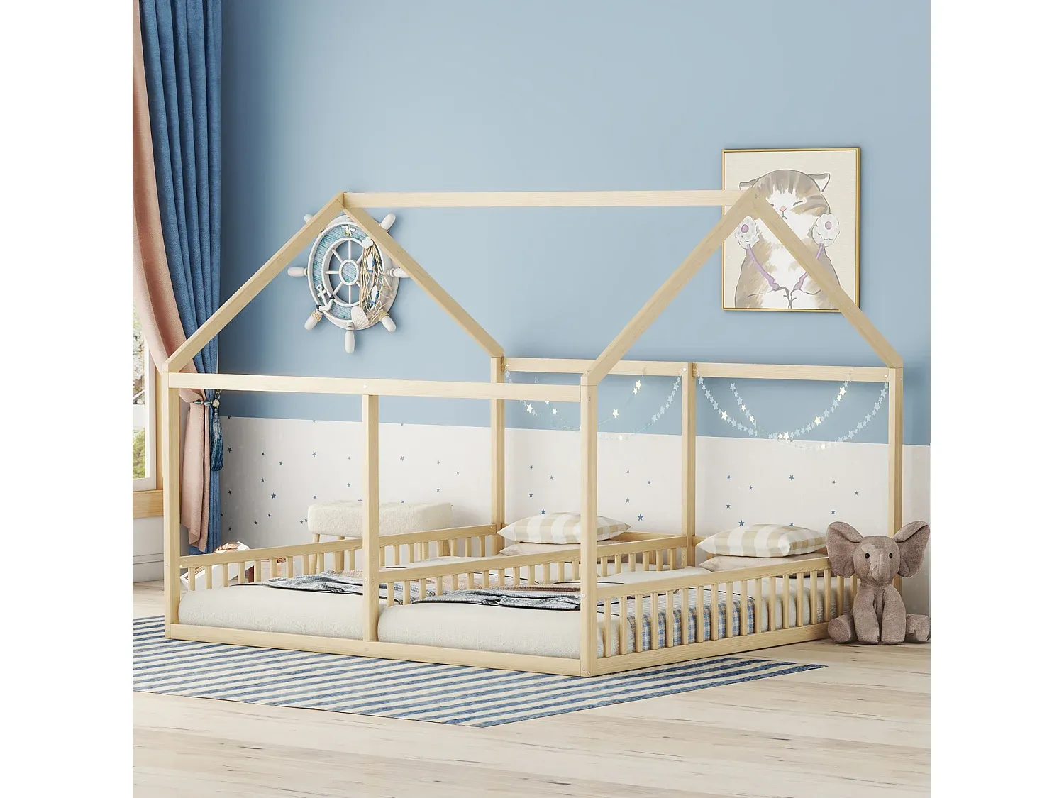 Platzsparendes Einzelbett in Naturfarbe 90x200 cm