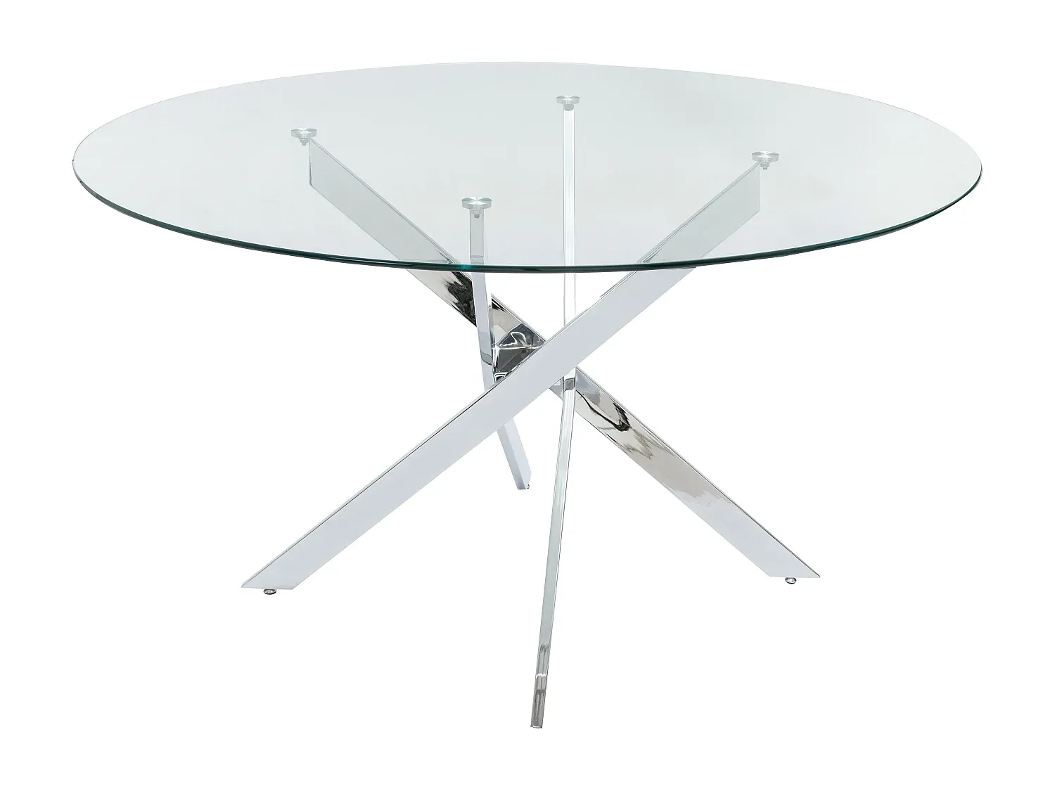 Runder Esstisch für 6 Personen aus Sicherheitsglas und Metall