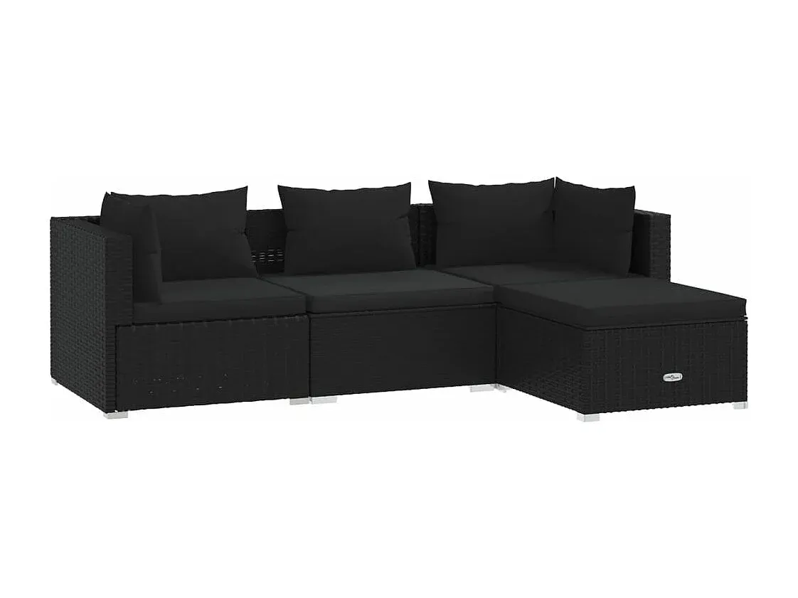 Moderne Garten-Lounge-Set mit Kissen, Poly Rattan, Schwarz