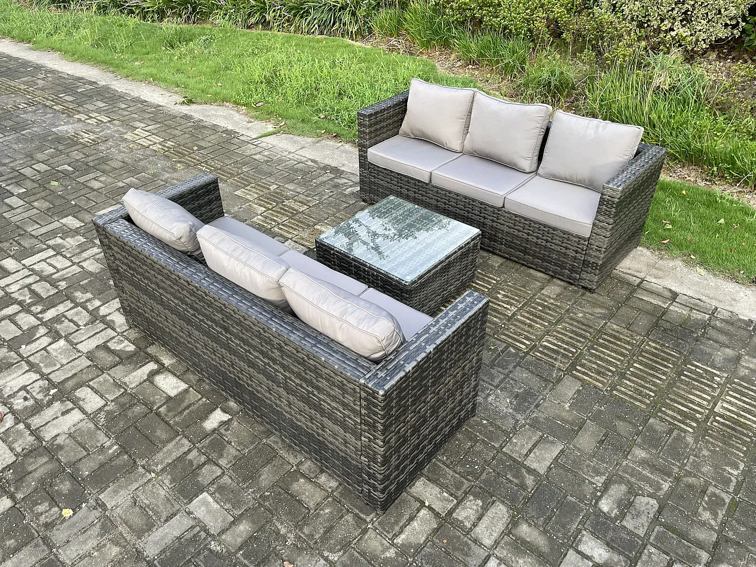 Gartenmöbelset aus Polyrattan für 6 Personen mit Tisch Dunkelgrau
