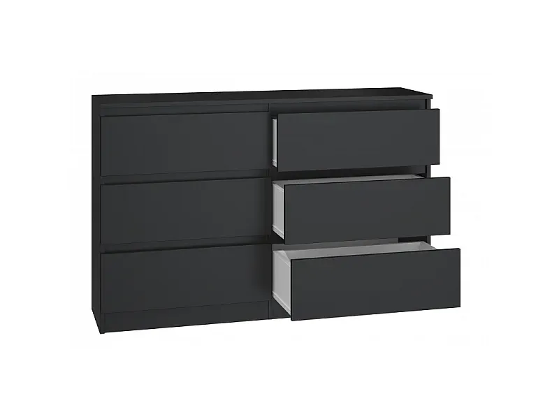 Moderne Kommode mit 6 Schubladen, Schwarz, 120x30x75 cm