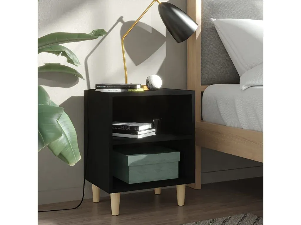 Nachttische Schwarz mit Massivholz-Beinen 40x30x50 cm, 2er-Set