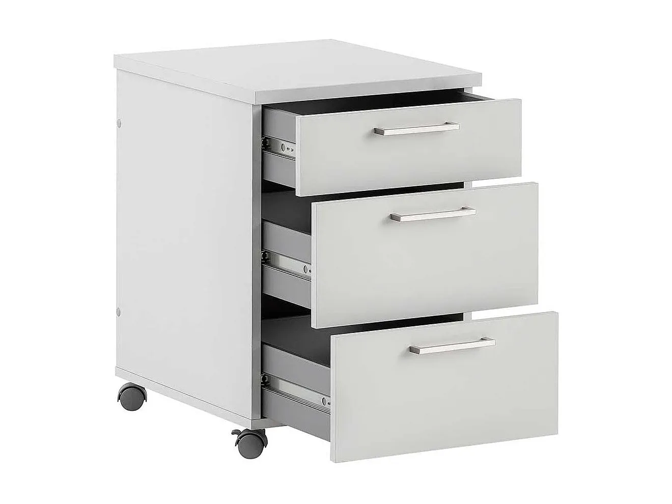 Lichtgrauer Rollcontainer mit Drei Schubladen