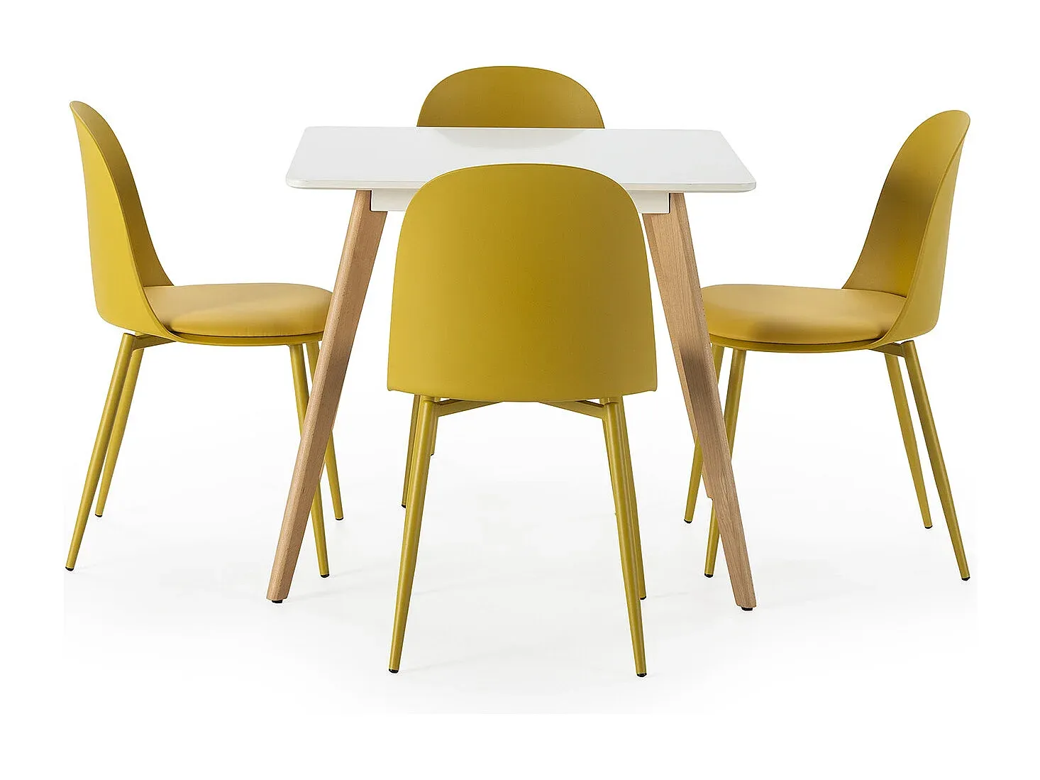 Kompakter Esstisch mit 4 Stühlen in Senffarbe