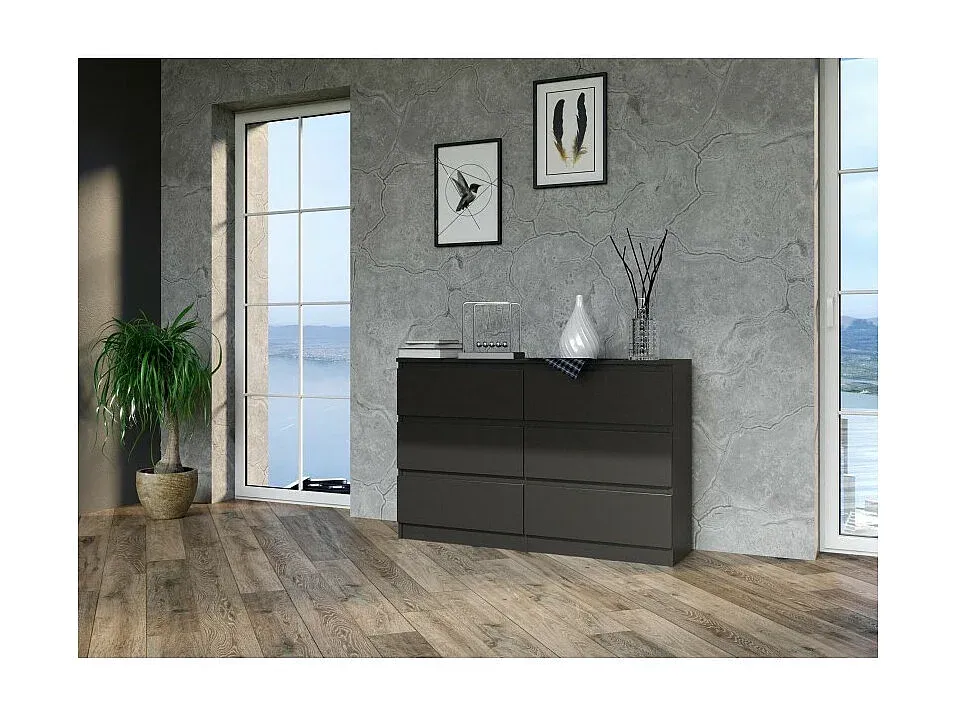 Moderne Kommode mit 6 Schubladen, Schwarz, 120x30x75 cm