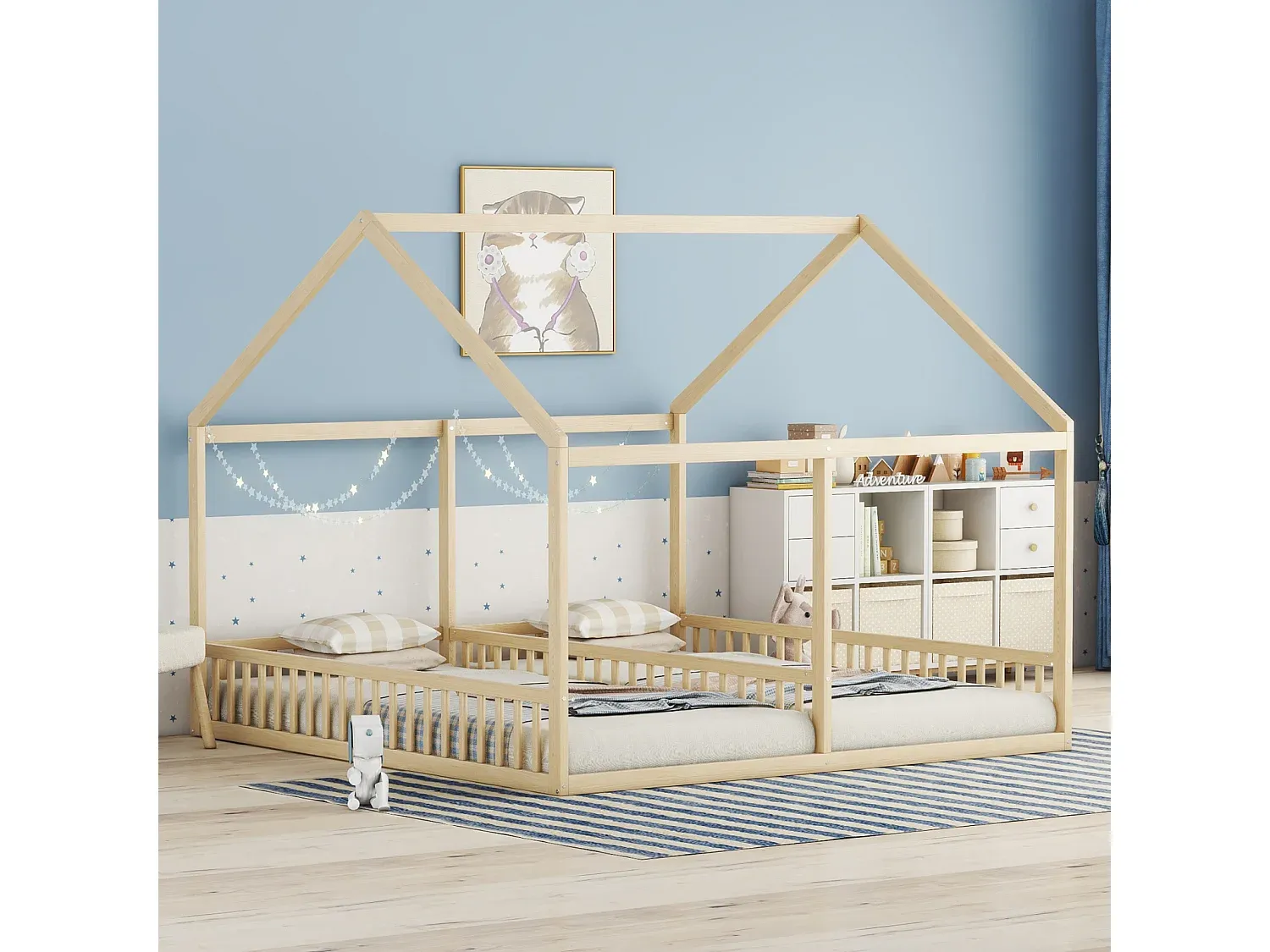 Platzsparendes Einzelbett in Naturfarbe 90x200 cm