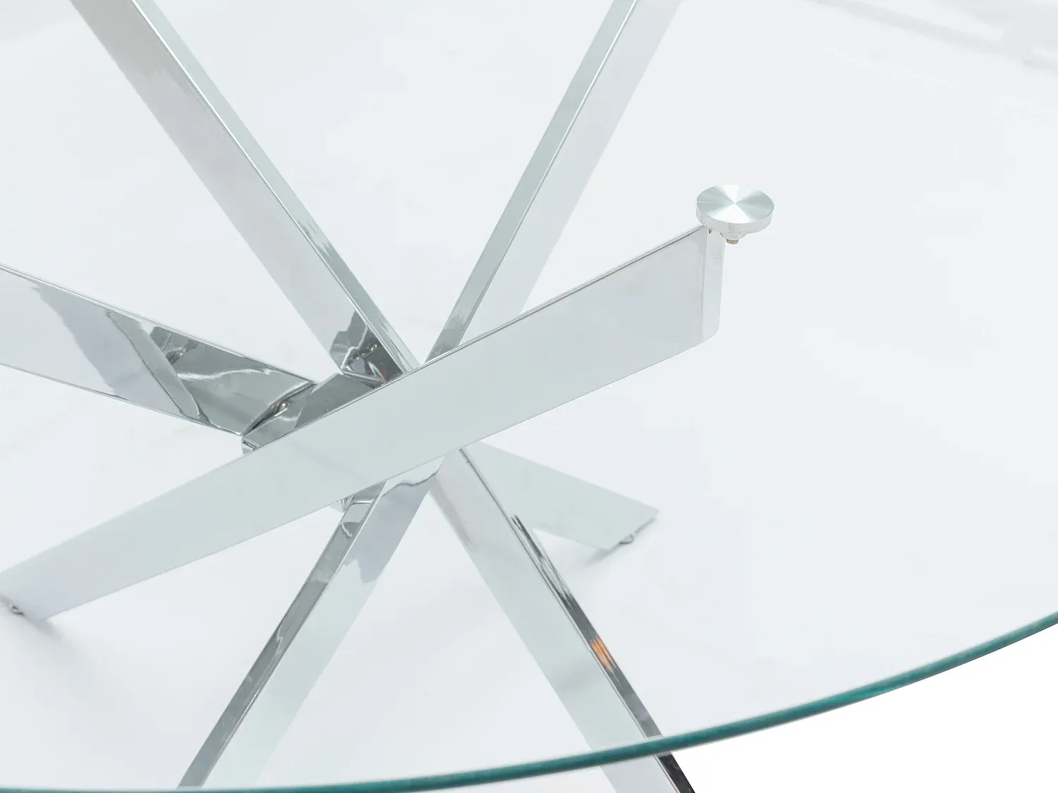 Runder Esstisch für 6 Personen aus Sicherheitsglas und Metall