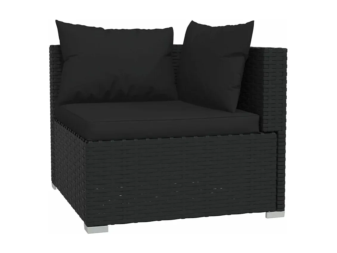 Moderne Garten-Lounge-Set mit Kissen, Poly Rattan, Schwarz