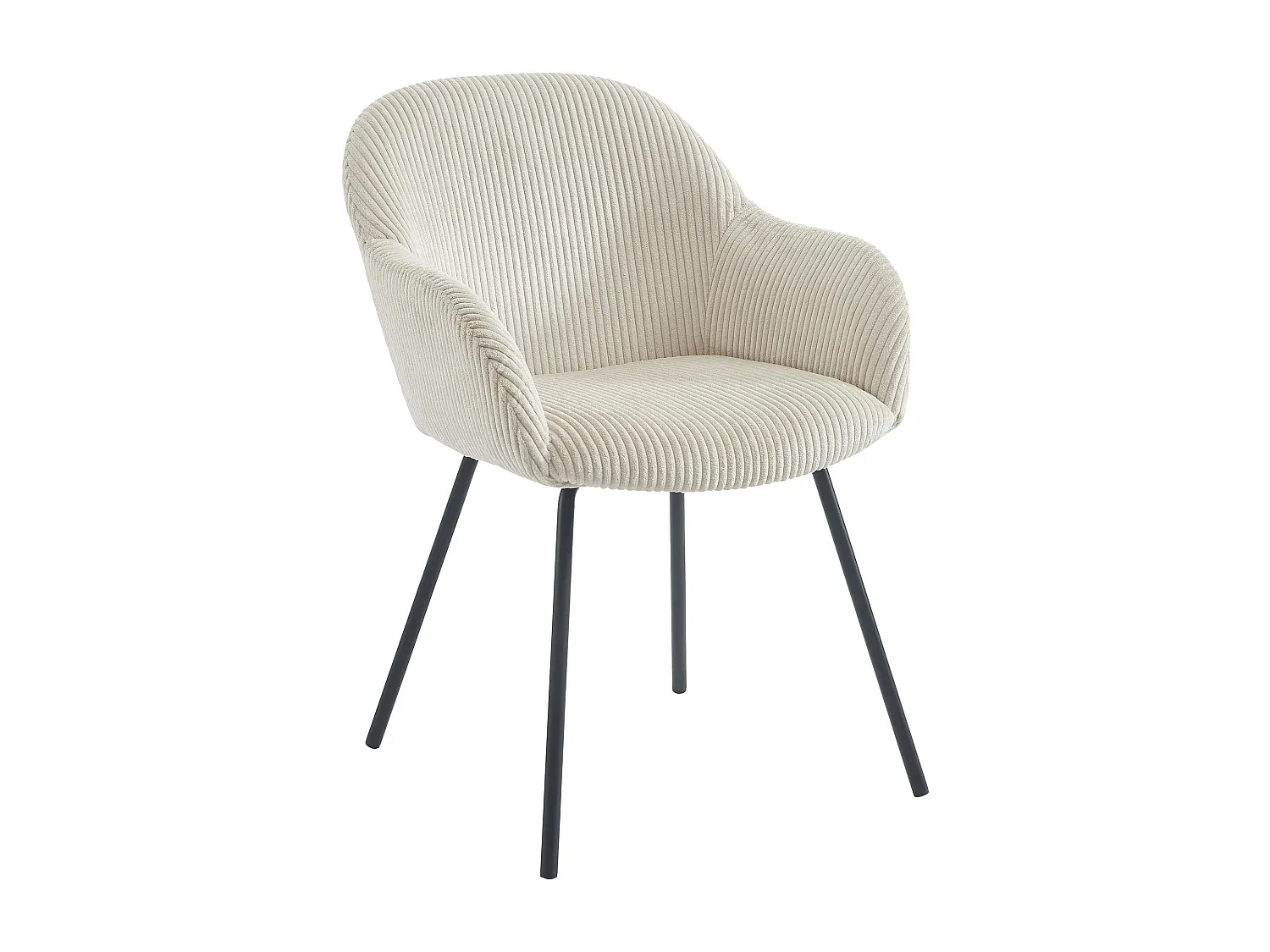 6er-Set Esszimmerstühle mit Armlehnen - Cord & schwarzes Metall - Beige