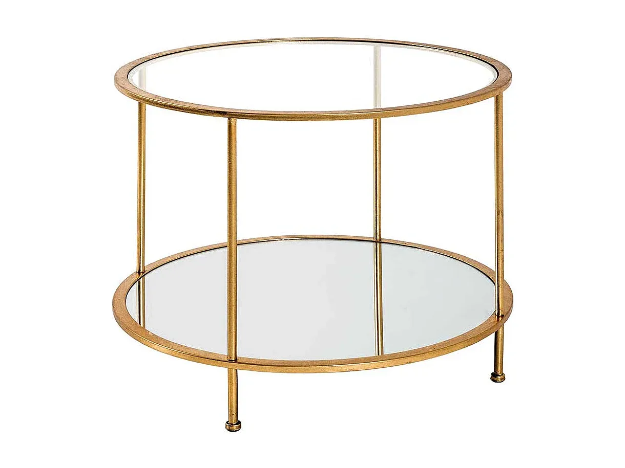 Runder Couchtisch aus Stahl mit goldfarbenem Spiegelglas