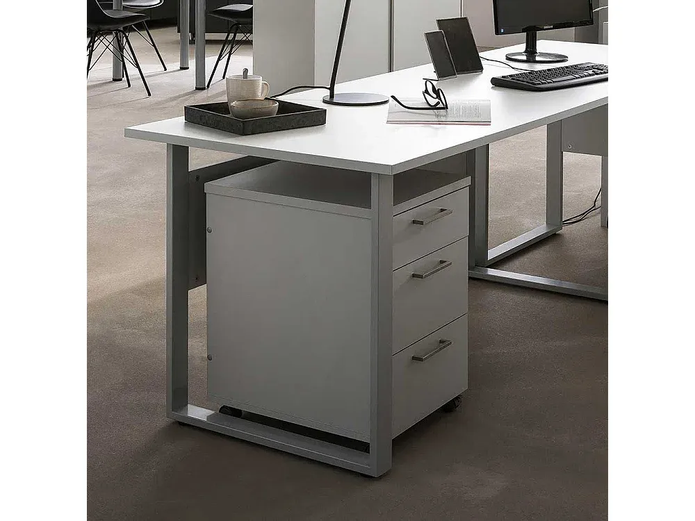 Lichtgrauer Rollcontainer mit Drei Schubladen