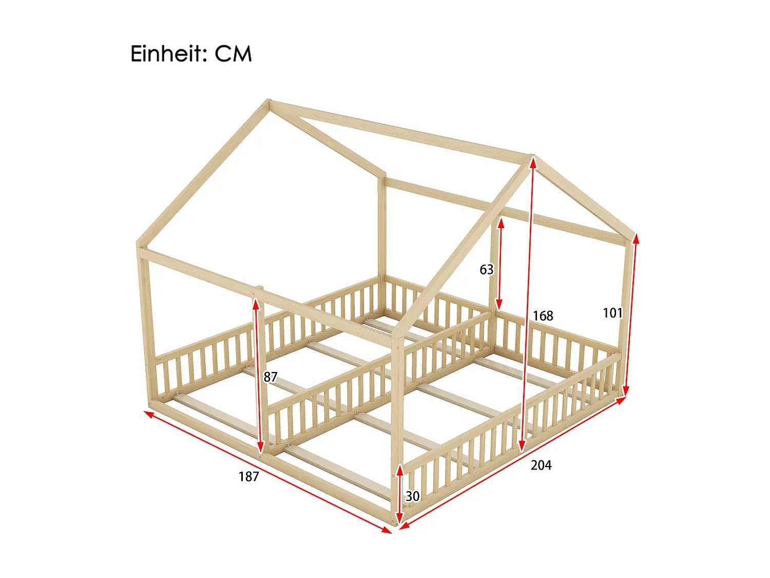 Platzsparendes Einzelbett in Naturfarbe 90x200 cm
