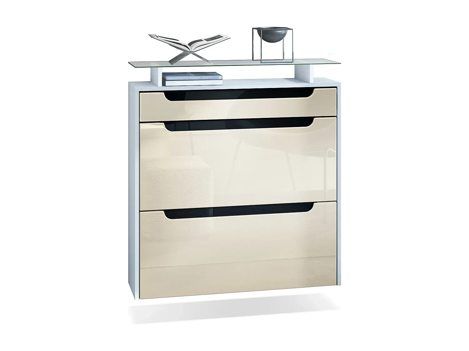 Moderner Schuhschrank in Hochglanz Bordeaux und Schwarz