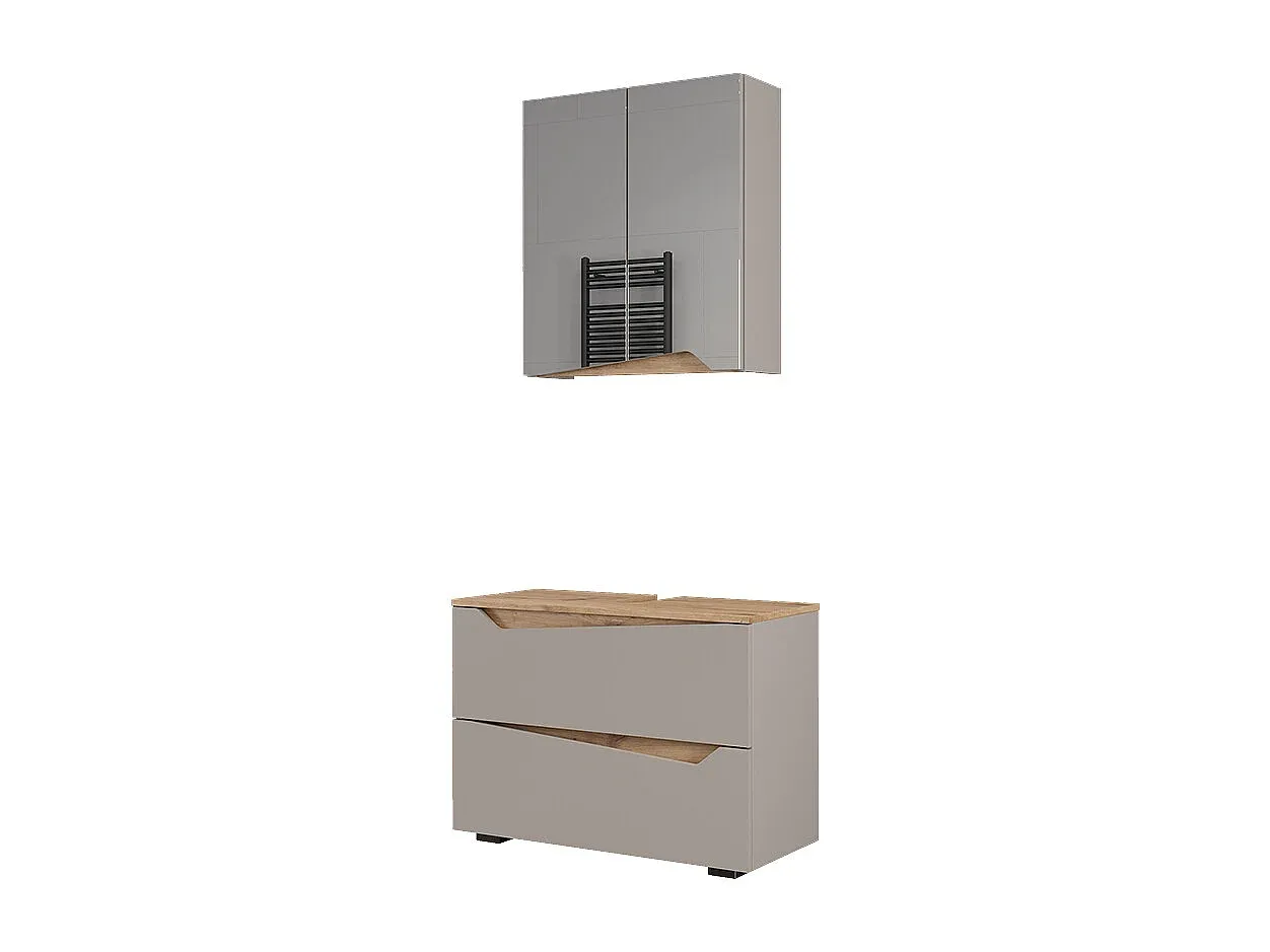 Badezimmermöbel-Set in Grün mit Holzoptik, 80x35x57,5 cm