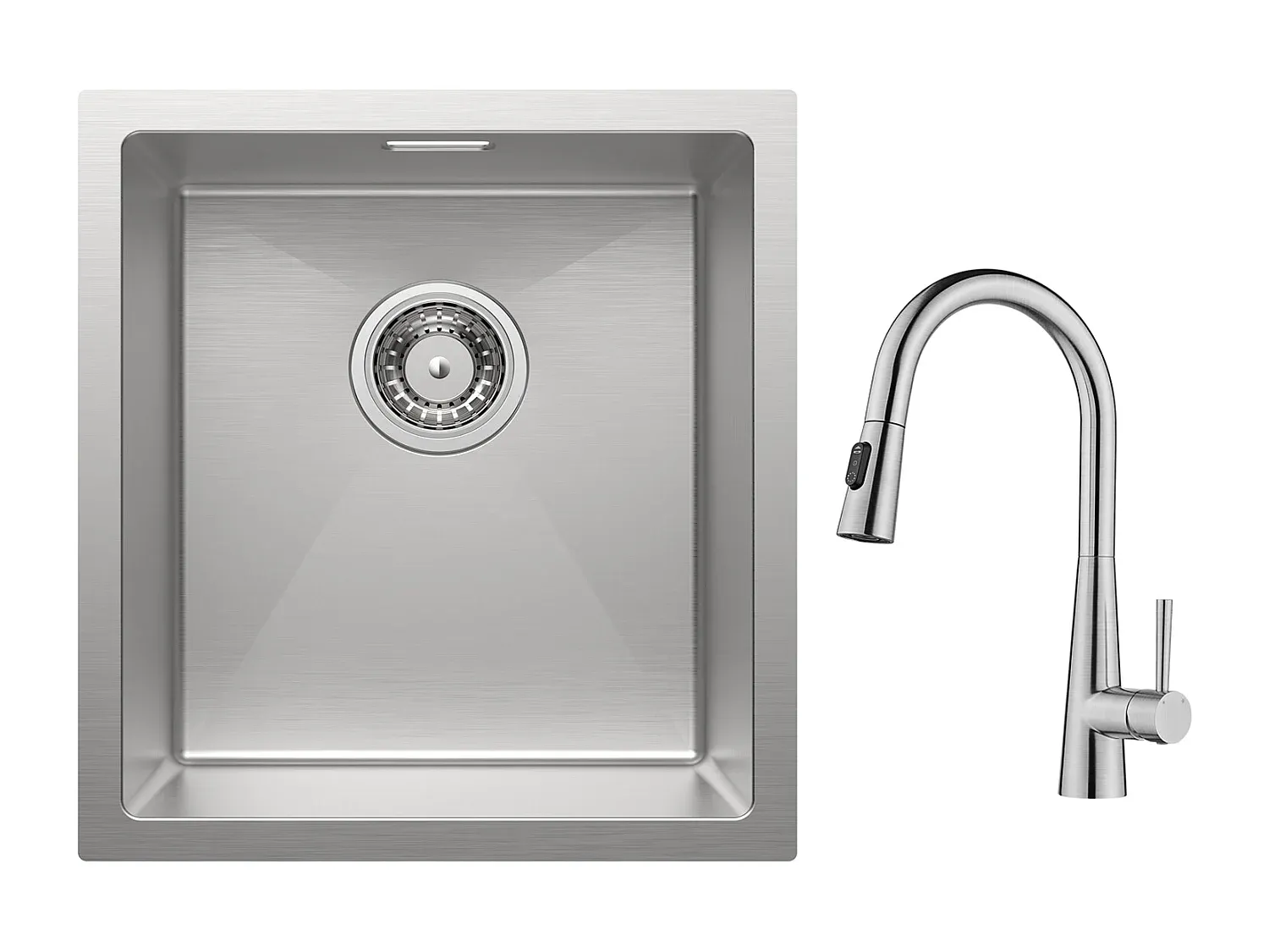 Edelstahl Einbauspüle 40 x 44 cm mit Mischbatterie und Brause