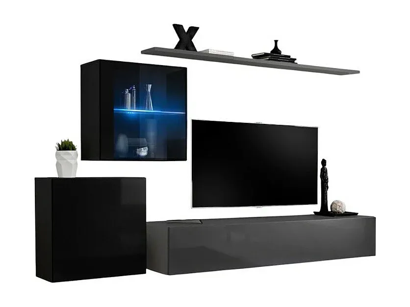 Modernes Wohnzimmer-Wandmöbel-Set in Grau und Schwarz