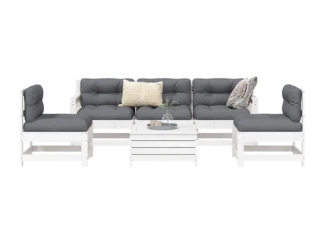 Gartenlounge-Set aus Kiefernholz, Weiß, 6-teilig