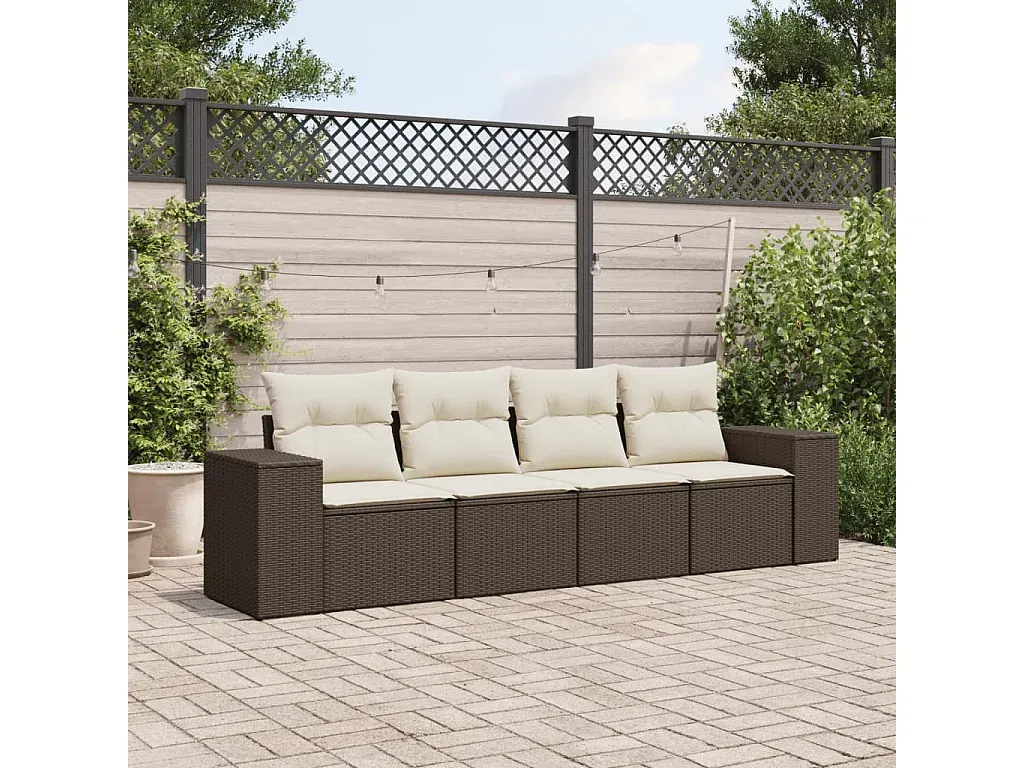 Gartenmöbel Set aus Poly Rattan mit Kissen, Braun, 4-teilig