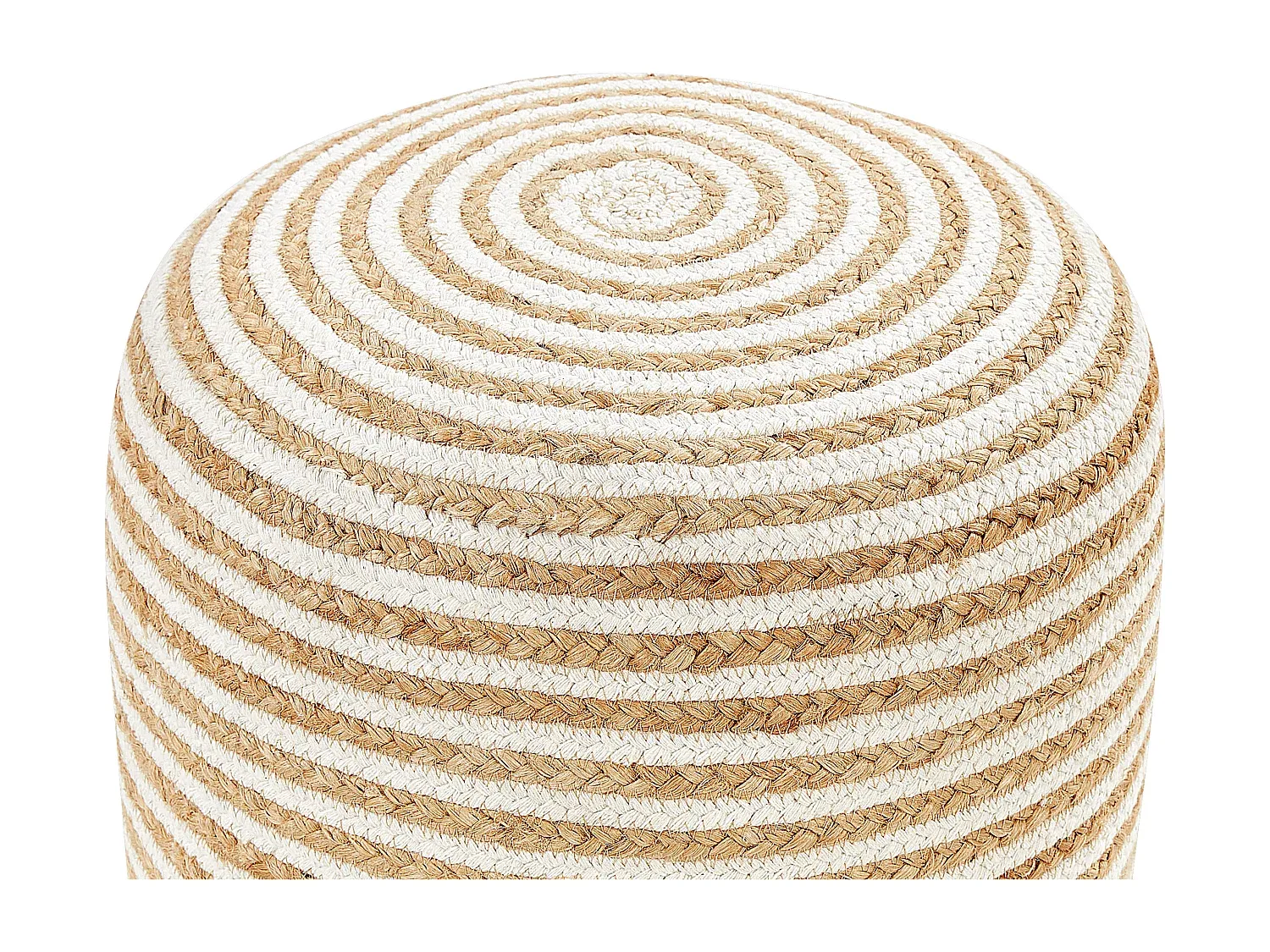 Jute Pouf Beige Weiß Rund 40 cm