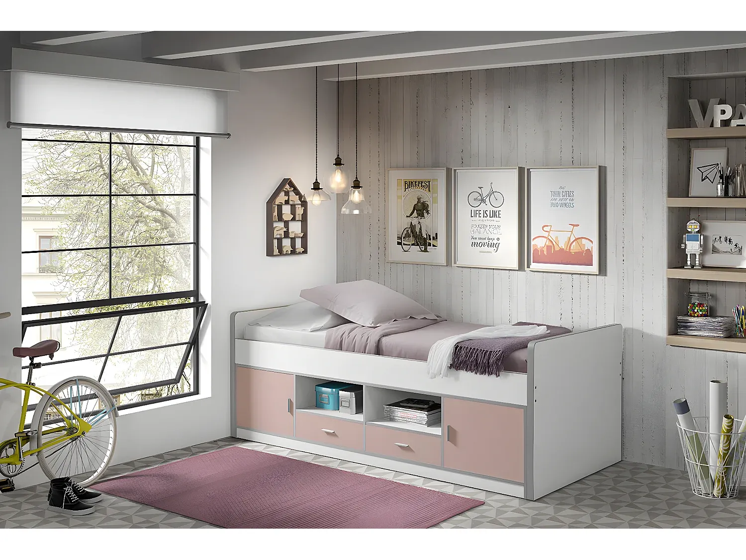 Praktisches Kinderbett in Rosa 98x207x79