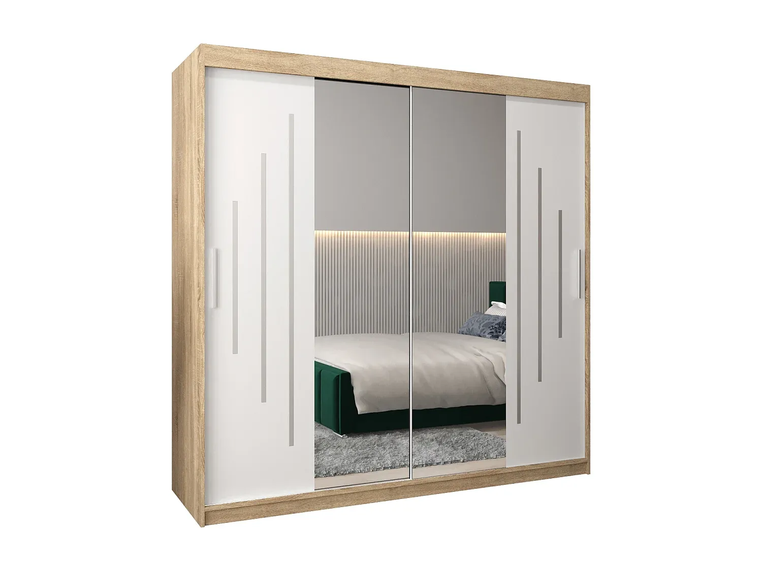 Großer Schwebetürenschrank in Weiß und Sonoma