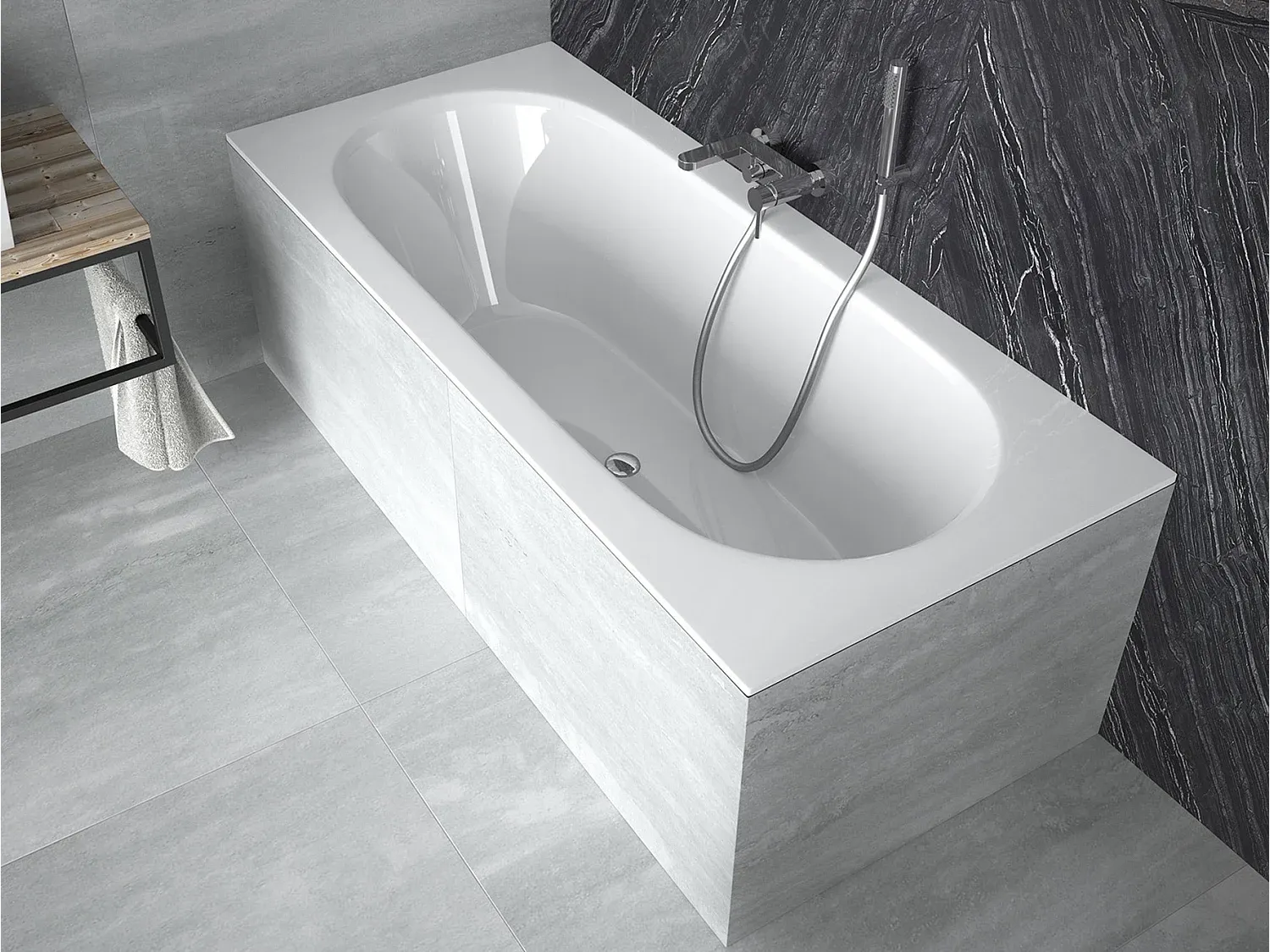 Rechteckige Badewanne 160x75 mit Styroporverkleidung und kostenlosem Ablaufset