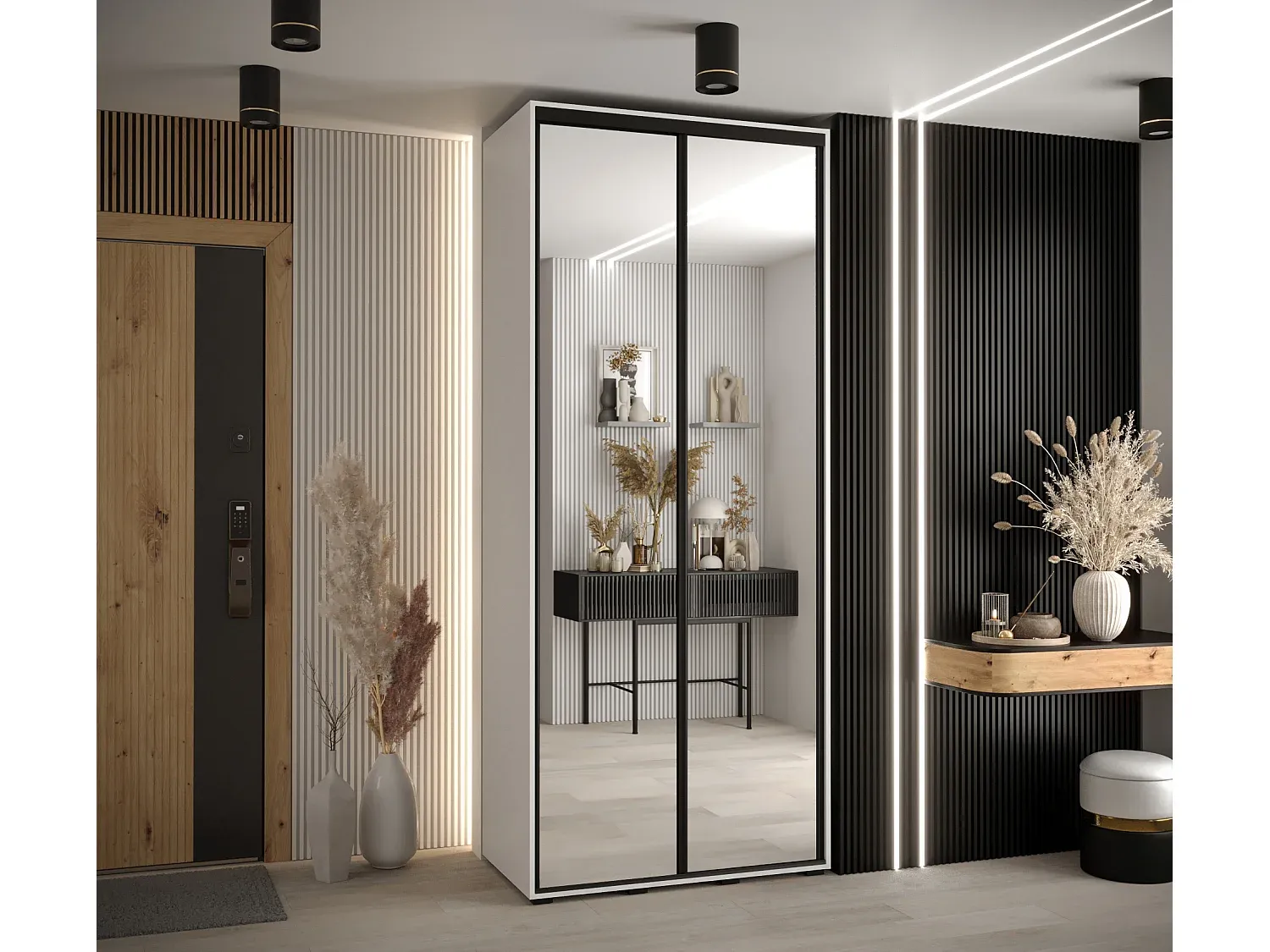 Moderner Schwebetürenschrank in Weiß und Schwarz
