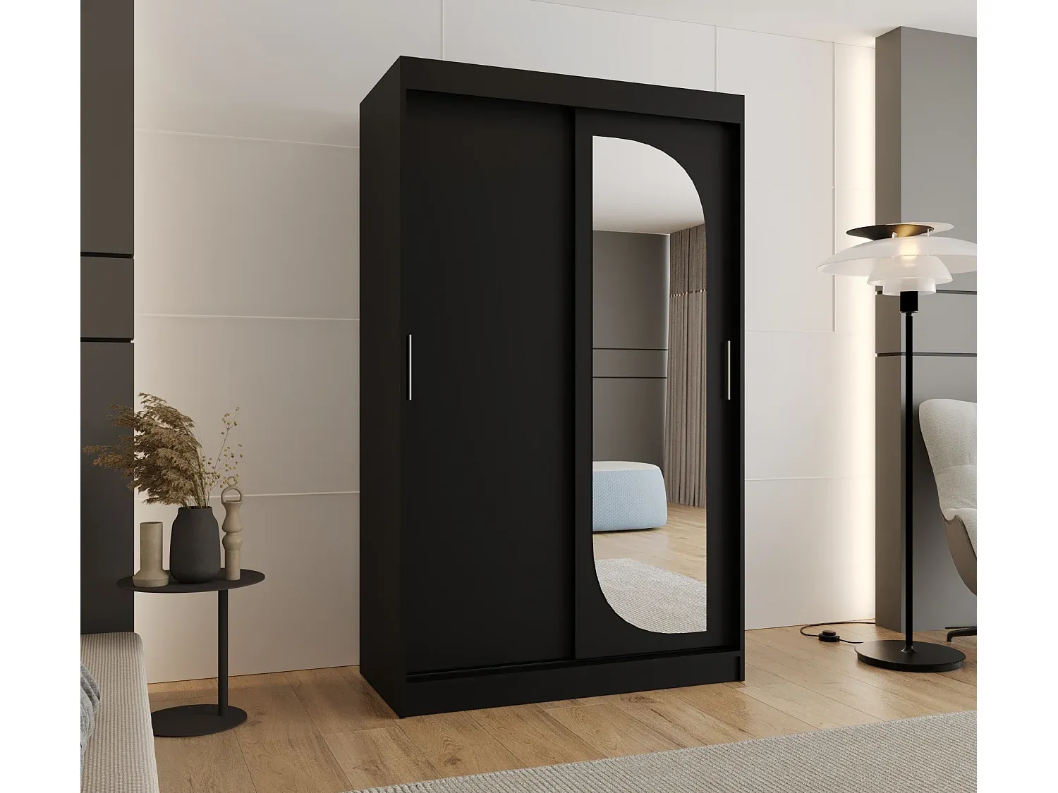 Moderner Schwebetürenschrank in Schwarz