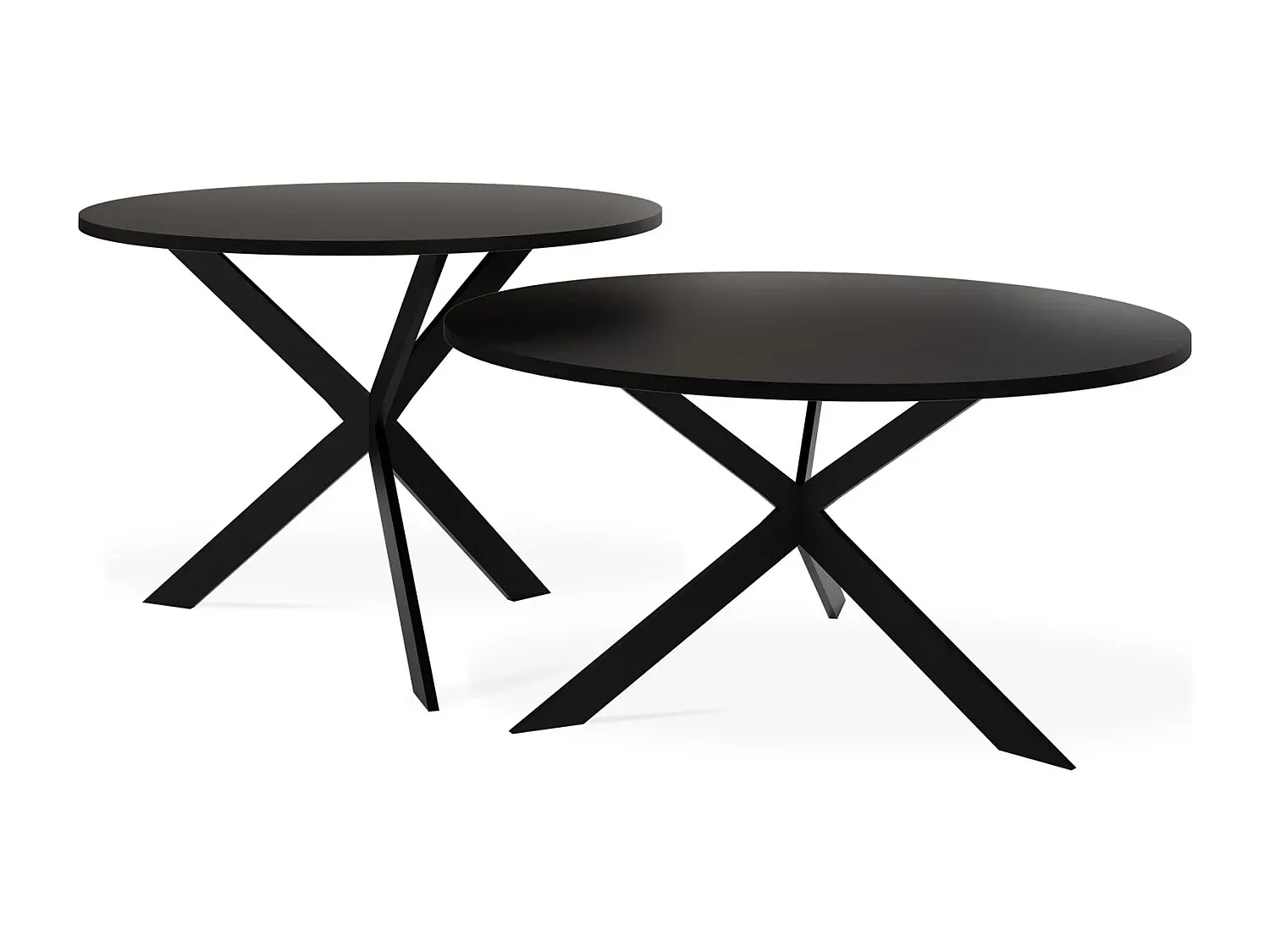 Runder Couchtisch-Set im Industriestil, Metallgestell Schwarz