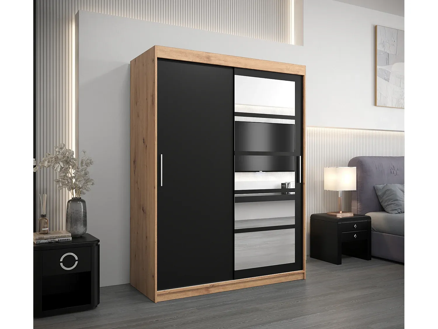 Großer Schwebetürenschrank mit zeitlosem Design