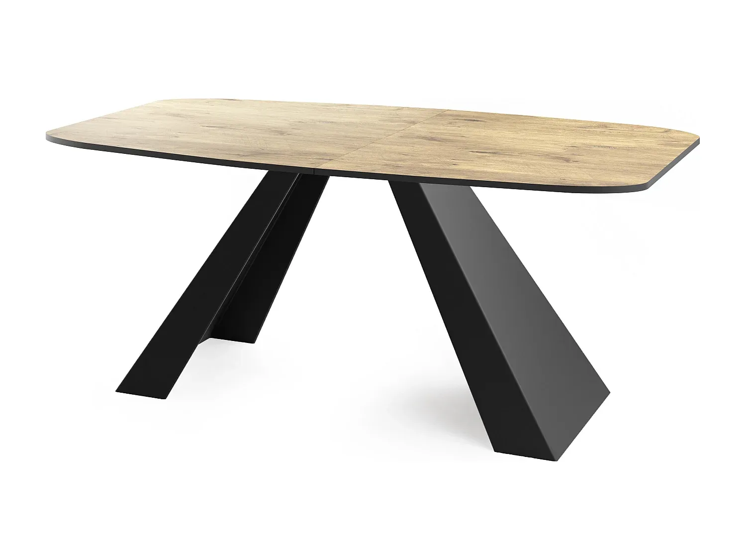 Moderner ausziehbarer Esstisch mit schwarzem Metallgestell, Rechteckform