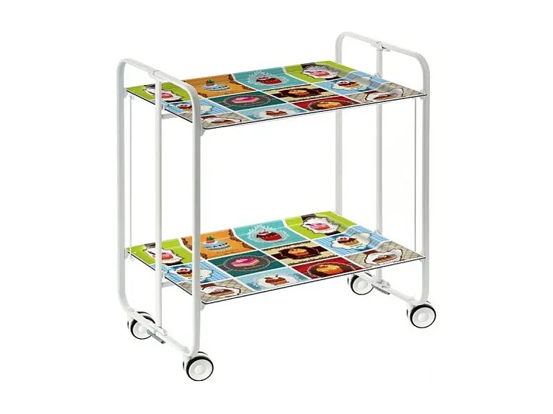 Klappbarer Servierwagen mit 2 Böden und Vintage-Design, 72x66x43 cm