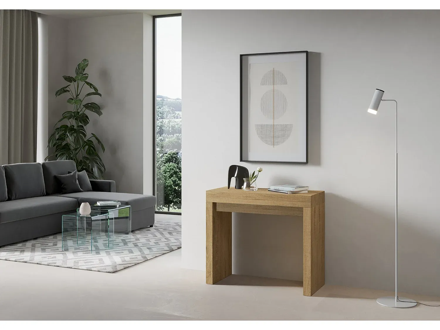 Moderner ausziehbarer Konsolentisch aus Eiche