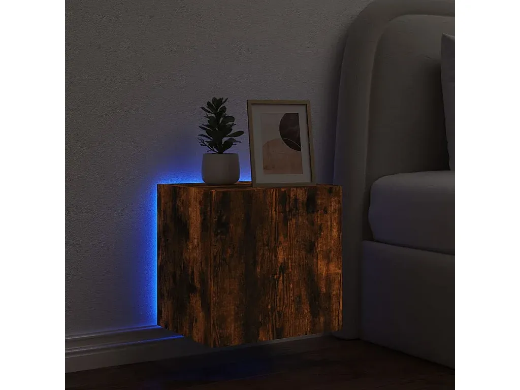 Schwebender TV-Schrank mit LED-Beleuchtung, Eiche