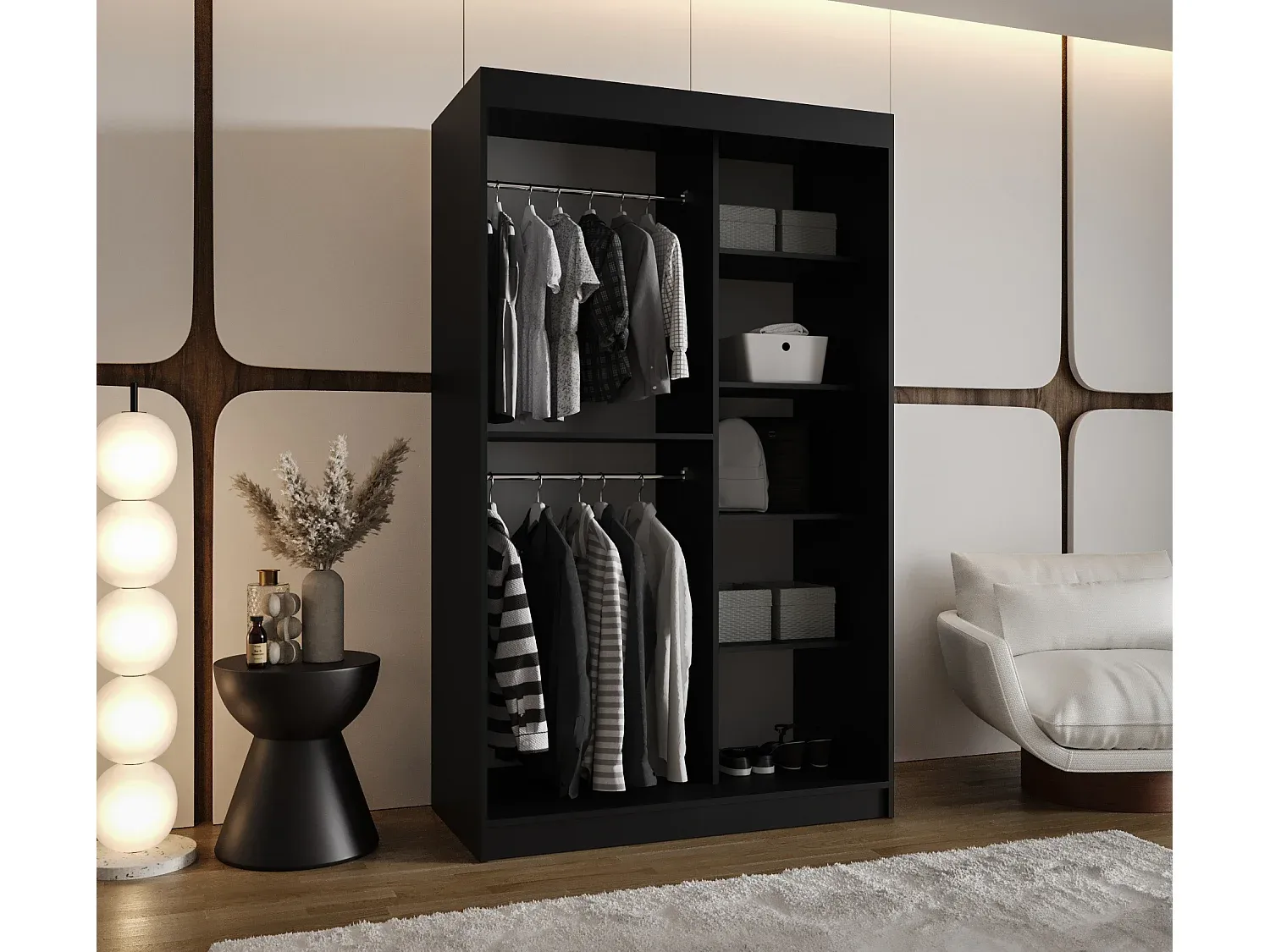 Moderner Schwebetürenschrank in Schwarz