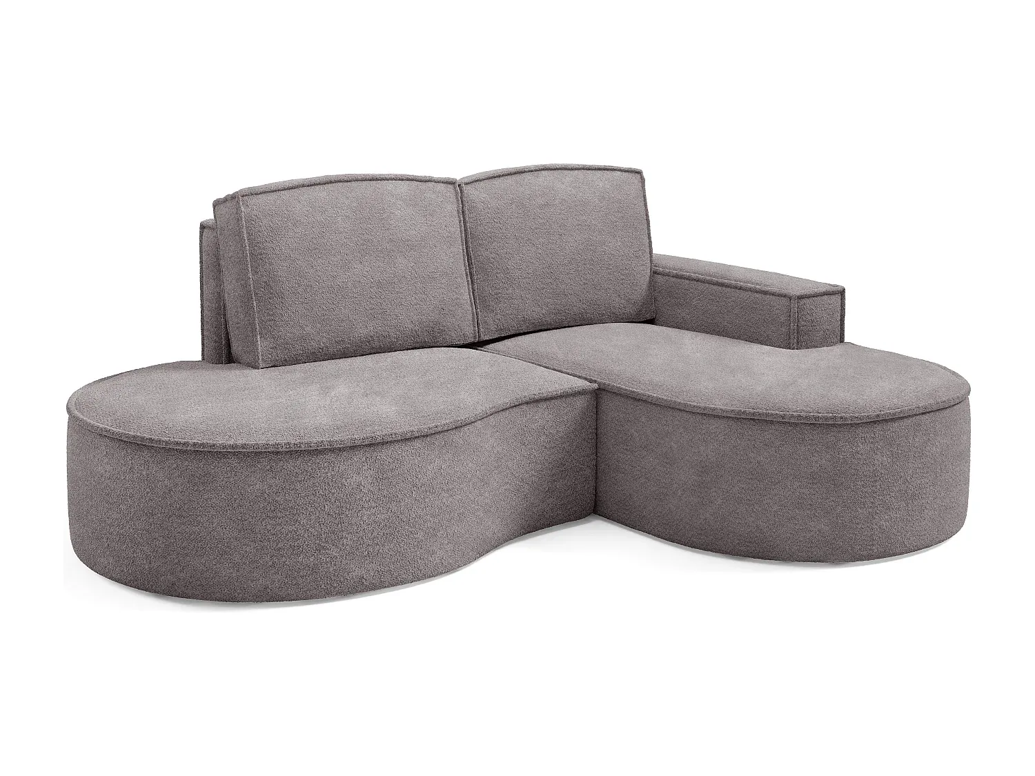 Halbkreisförmiges Ecksofa mit losen Kissen, Bouclé-Bezug, Rechts Grau