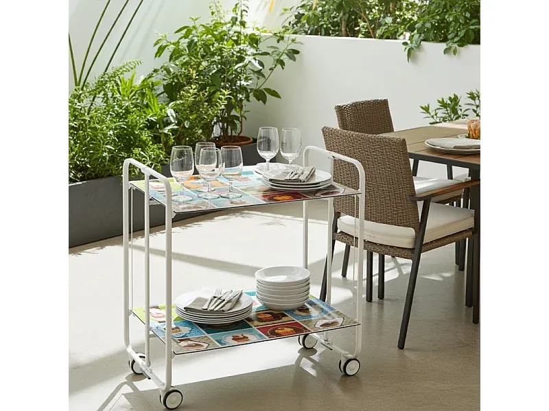 Klappbarer Servierwagen mit 2 Böden und Vintage-Design, 72x66x43 cm