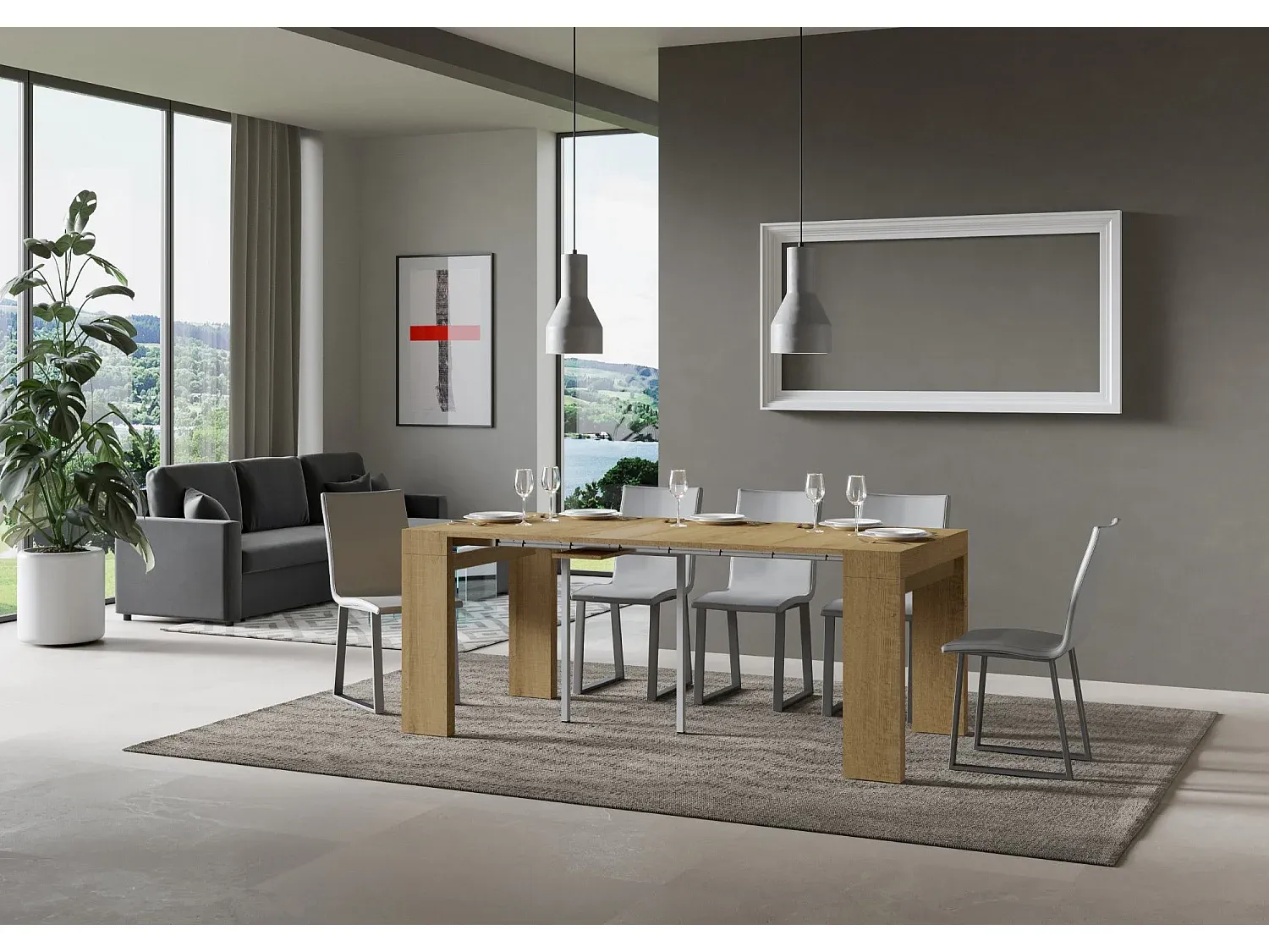 Moderner ausziehbarer Konsolentisch aus Eiche