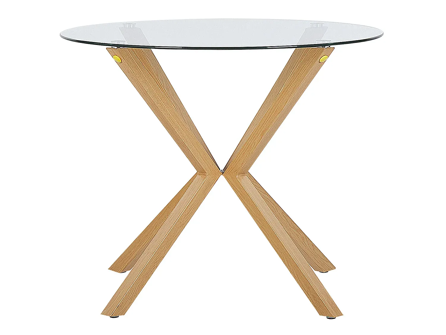 Runder Esstisch aus Sicherheitsglas und hellem Holz, Durchmesser 90 cm