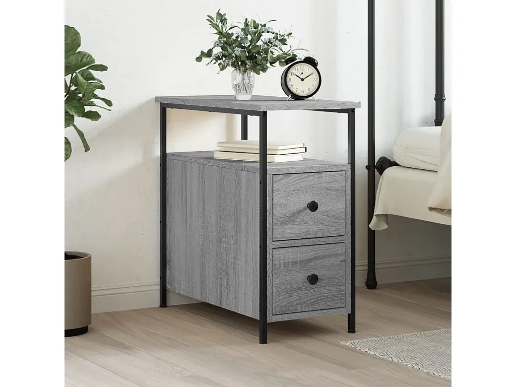 Moderner Nachttisch in Grau und Eiche Sonoma
